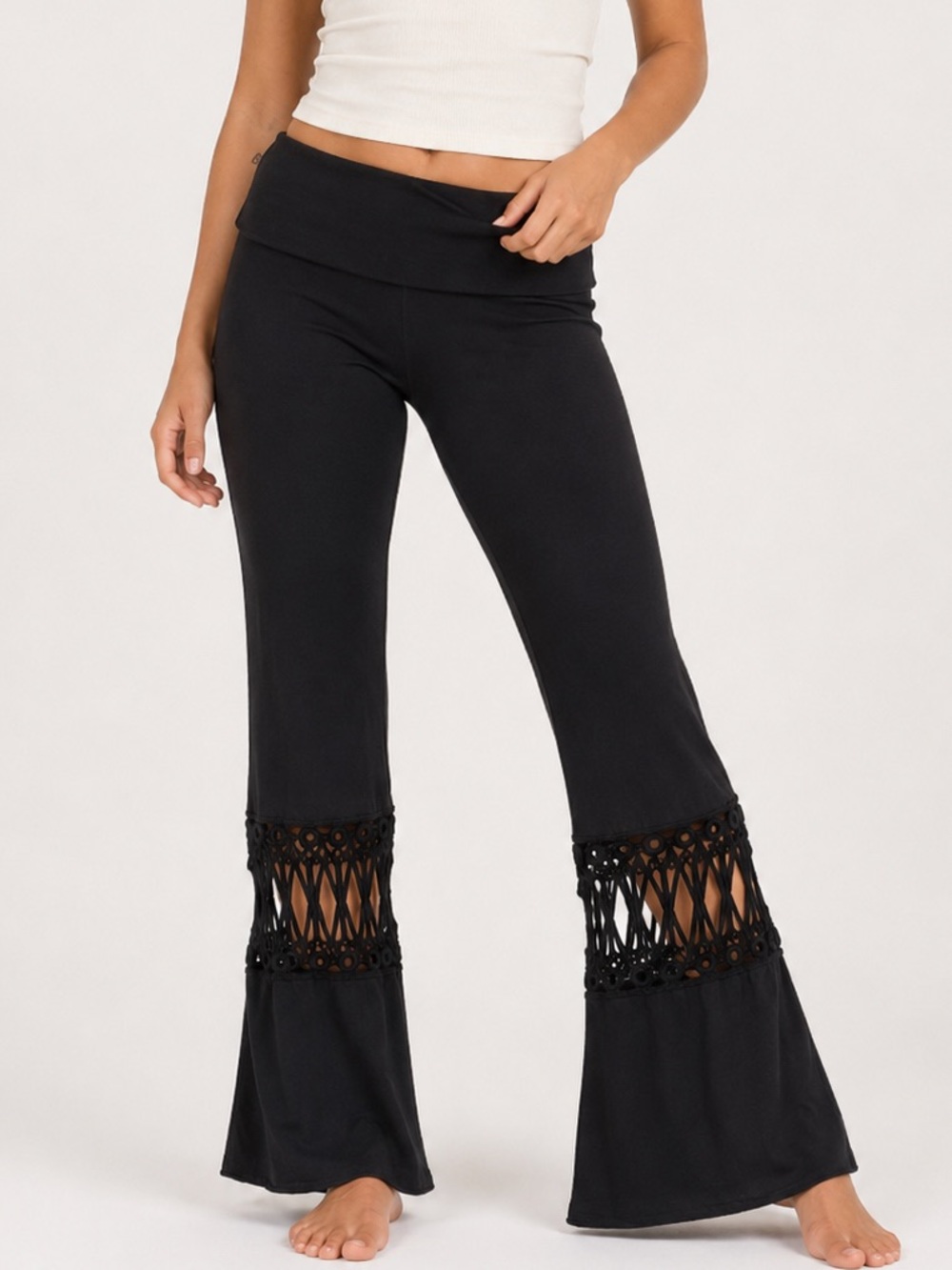 Prana Black Boot Cut Flare Pants with Crochet Insets